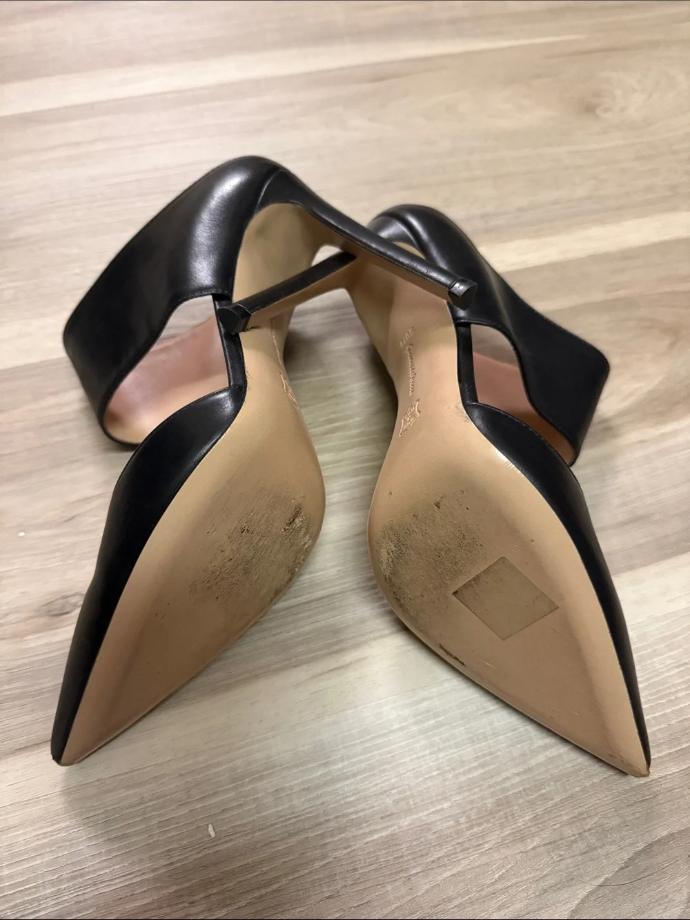 Gianvito Rossi Black Pointed Leather Ankle-Cuff Pumps